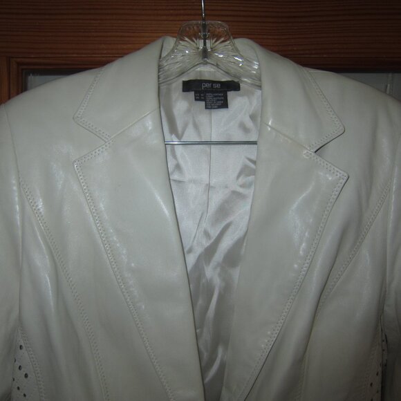 Per Se White Leather Blazer Jacket Women's 12 - Picture 3 of 12